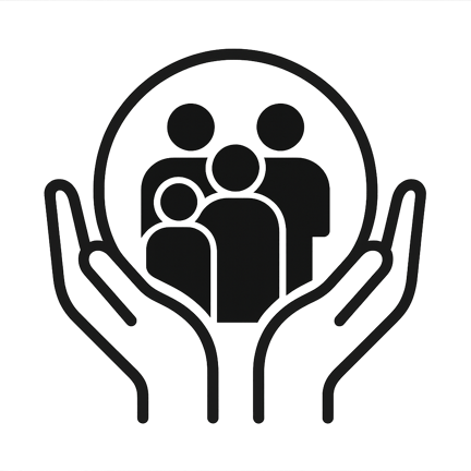 create a black and white icon representing caring and inclusive community with transparent background-1