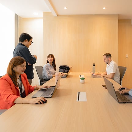 team-working-open-office-table